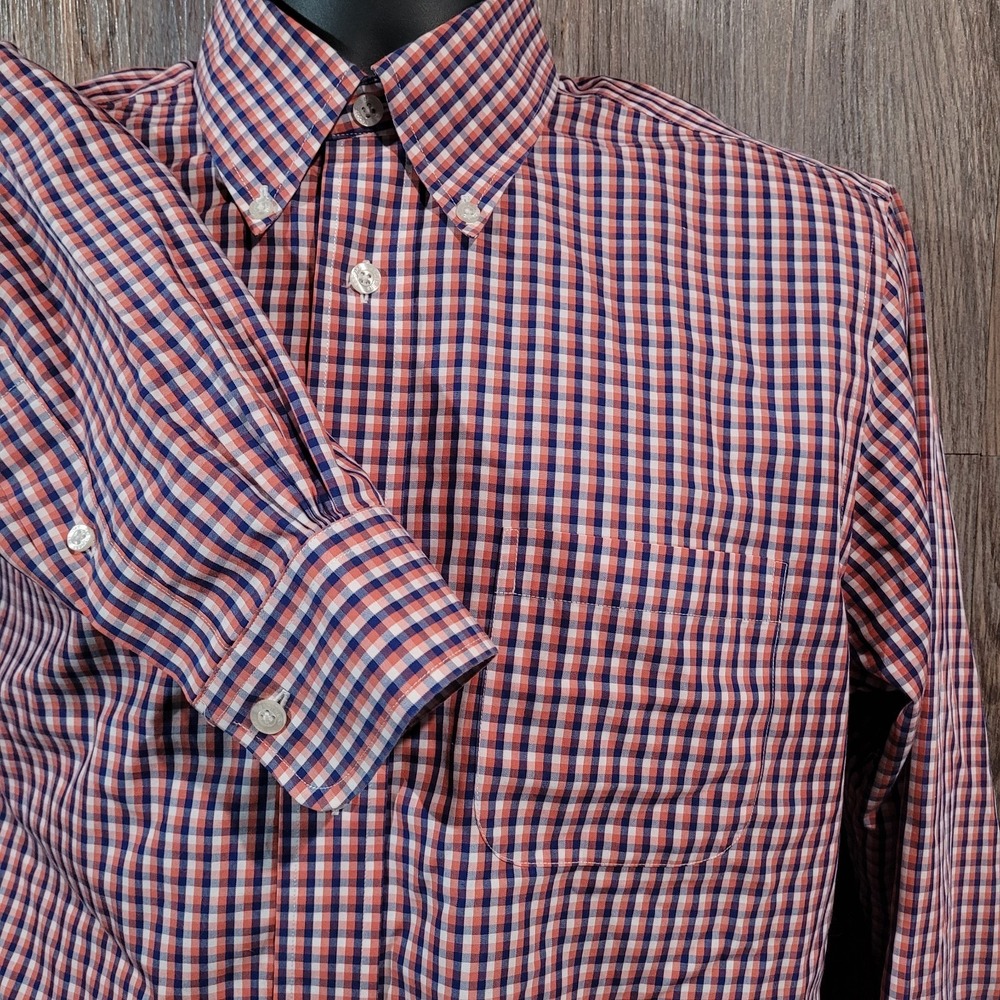Brooks Brothers Regent Button Down Shirt Sz M Blue/Orange/White Non-Iron Supima
